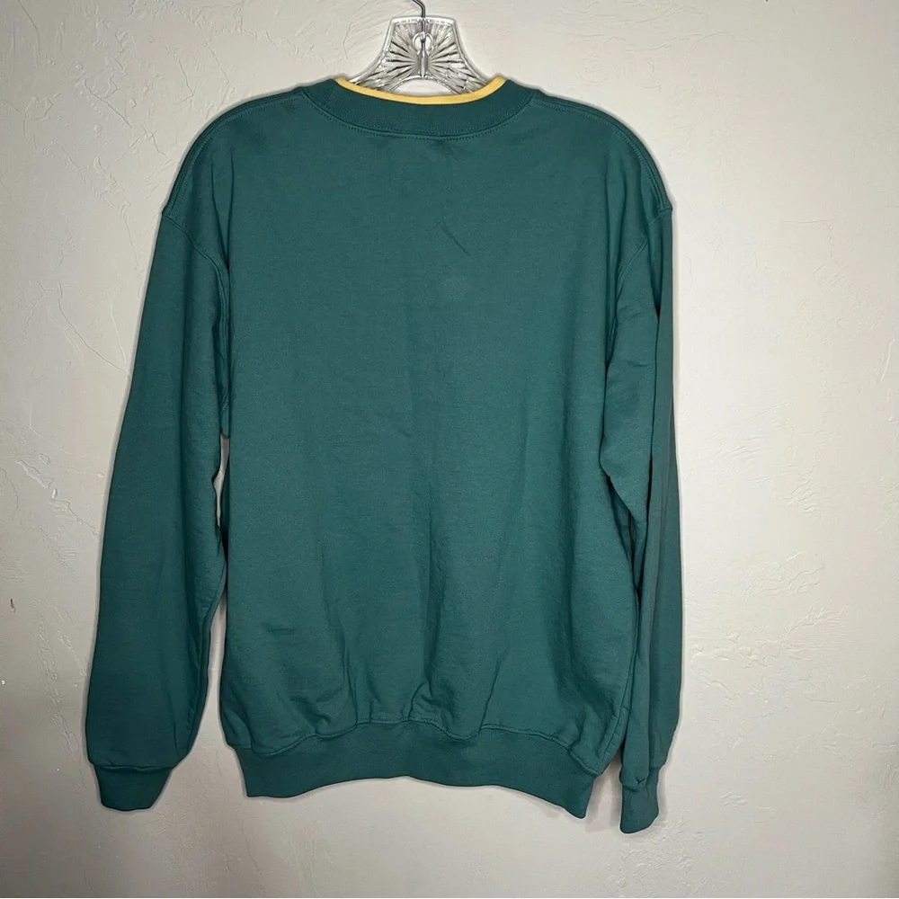 Country Store Scarecrow Harvest Fall Teal Inset Collar Pullover Crewneck Sweater - Picture 8 of 8